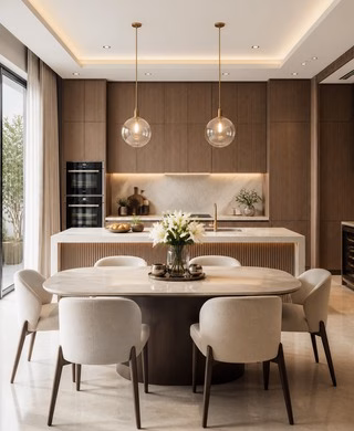 Bespoke kitchen and family dining area in a luxury Gurugram home