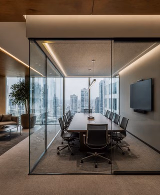 Premium Grade-A office meeting room with Gurugram skyline